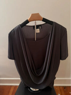 CSC studio charcoal gray cowl neck cap sleeve shimmering silky blouse